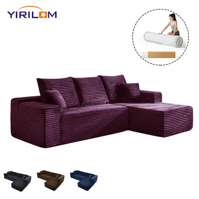Super Deep L-Shaped Modular Sofa Convertible Chaise untuk ruang tamu Grey Plush Corduroy Kain Compressed Sofa