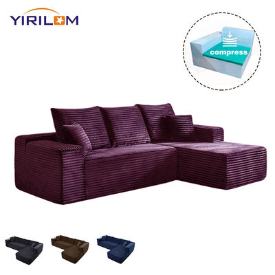 Kualitas tinggi Modern L-Shaped Bagian Sofa Nyaman Corduroy Fluffy Desain Vacuum Dikompresi Nyaman Furniture Set